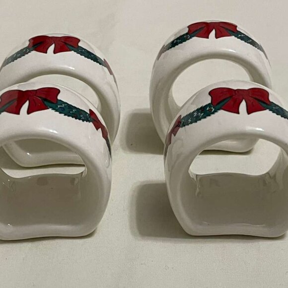 Vintage 1980s Hostess “Christmas Bows & Boughs” Ceramic Napkin Ring & Place Card - Picture 9 of 9